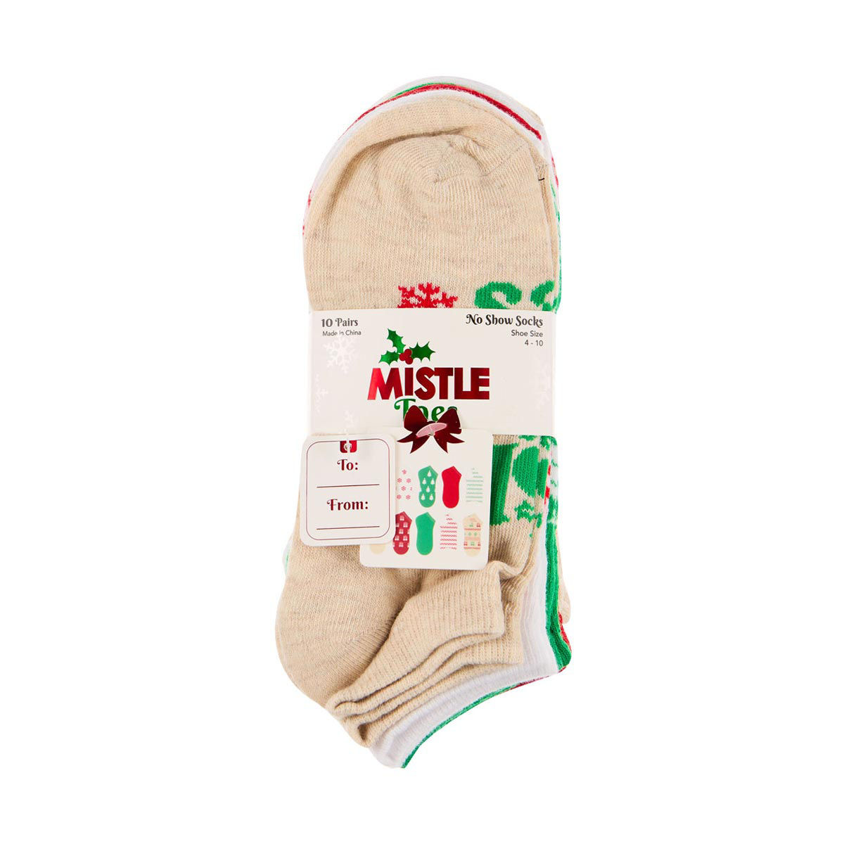 Ps 10 Pack Noshow Hollyjoll Sleep/Int/Sock No Show Socks Holly Jolly 10 Count — pOpshelf penny item