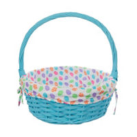 Blue Wicker Easter Basket with Egg-Print Fabric Lining