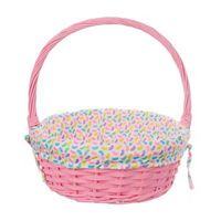 Pink Wicker Easter Basket with Jelly-Bean-Print Fabric Lining