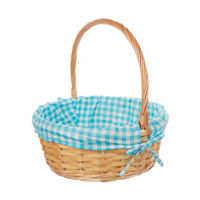 Natural Wicker Easter Basket with Blue Gingham Fabric