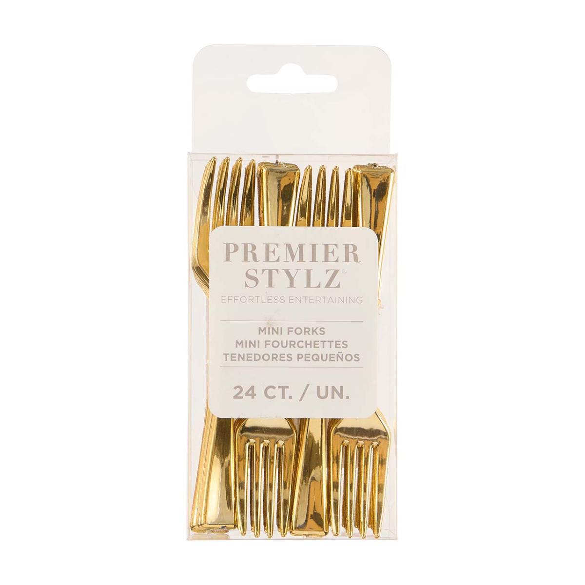 Premier Stylz Gold Plastic Mini Forks, 4 in, 24ct