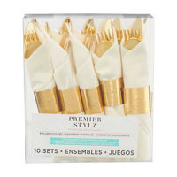 Pre-Rolled Gold Plastic Cutlery Sets with Gold Embossed Wrap, 10 ct