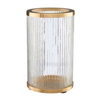 Ribbed Gold Rimmed Glass Candle Holder, Large