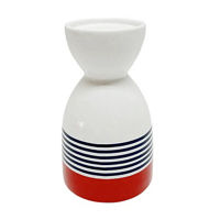 White & Red Ceramic Candlestick, 7 in