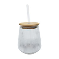 Ribbed Glass Stemless Wine Glass