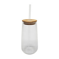 Ribbed Stemless Flute Glass with Lid & Straw
