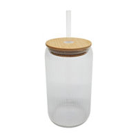Ribbed Clear Sipper Glass with Lid & Straw