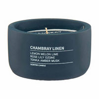 Marine Blue Cement Container Candle in Chambray Linen Scent, 7 oz