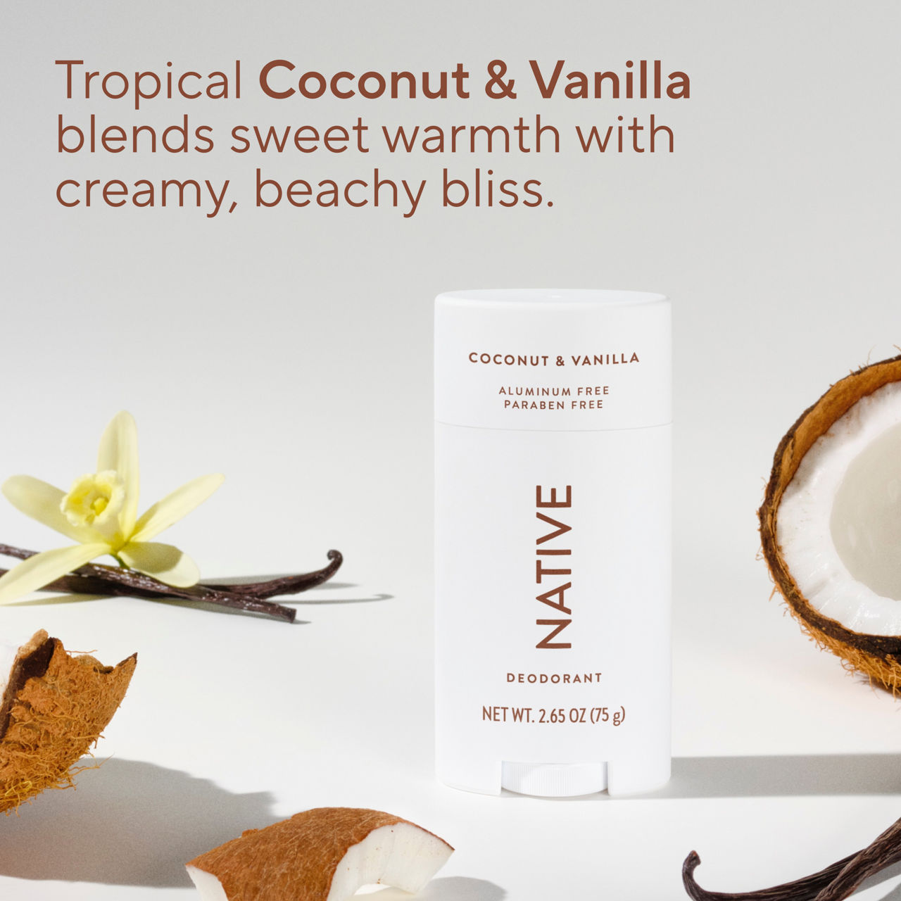 Native Aluminum Free Deodorant For Men & Women, 72 Hour Solid Deodorant Stick, Coconut & Vanilla, 2.65 oz