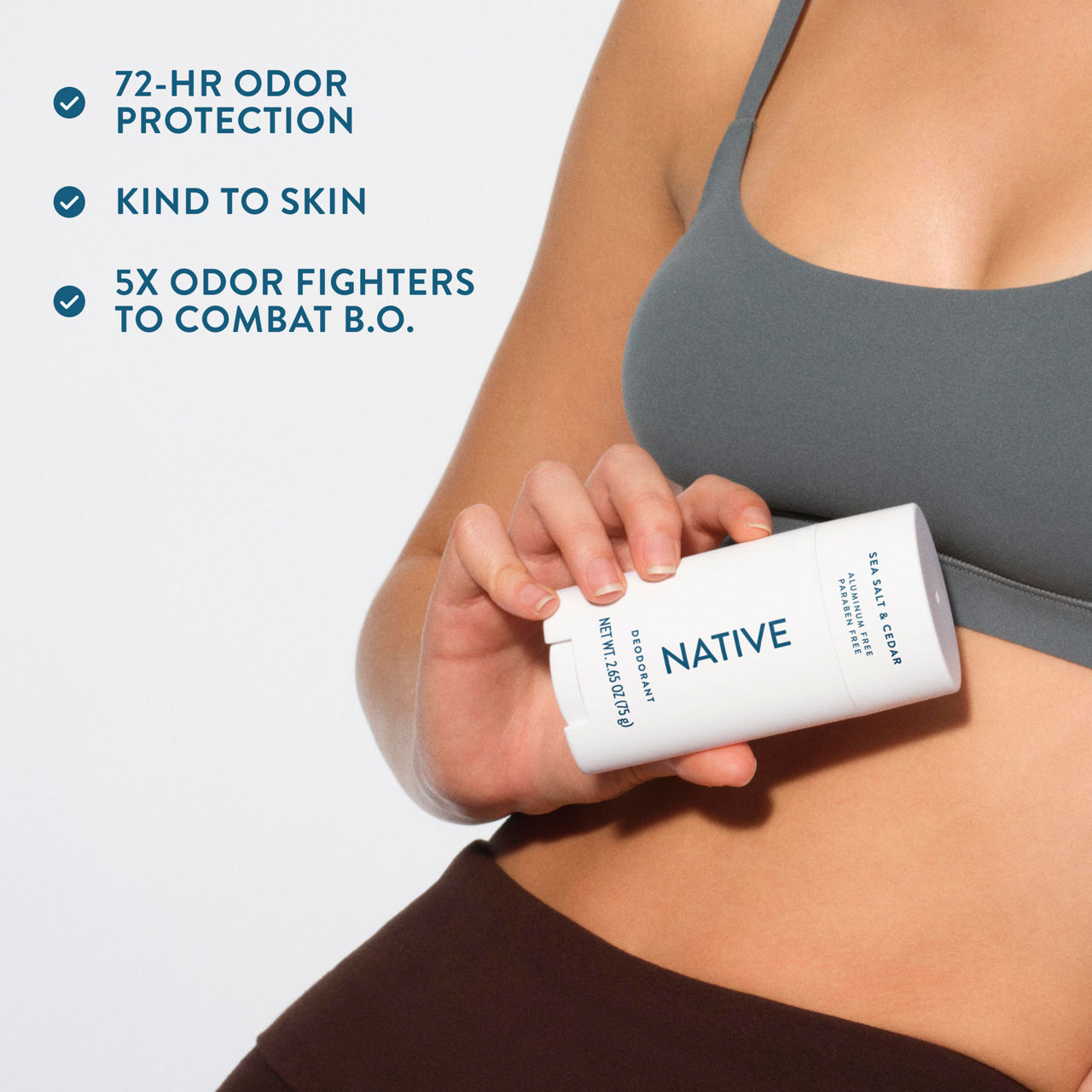 Native Aluminum Free Deodorant For Men, 72 Hour Solid Deodorant Stick, Sea Salt & Cedar, 2.65 oz