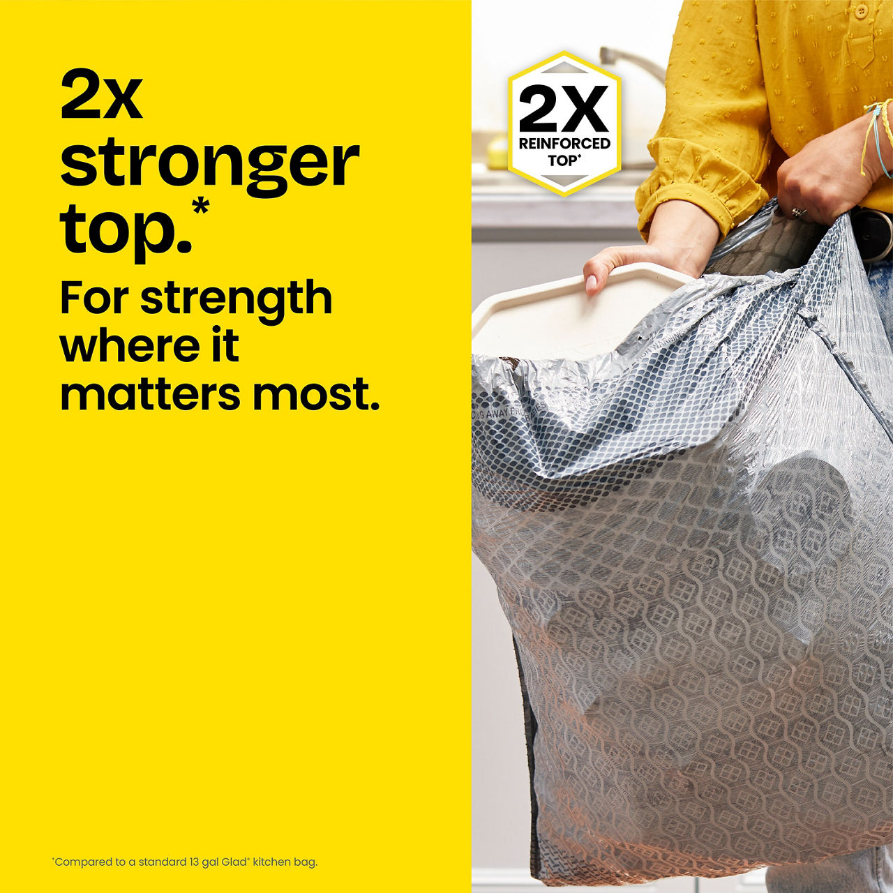 Glad ForceFlex MaxStrength Drawstring Trash Bags, 13 Gallon, Odor Shield, 20 ct