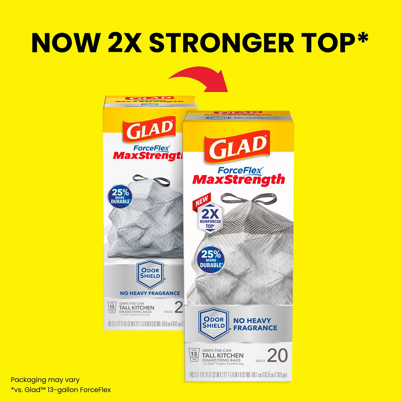 Glad ForceFlex MaxStrength Drawstring Trash Bags, 13 Gallon, Odor Shield, 20 ct