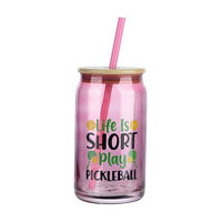 Glass Tumbler, 16 oz, Pink