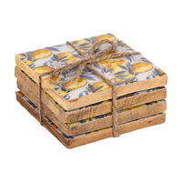 Wooden Coasters with Lacquered Lemon Design, Set of 4