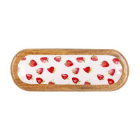 Strawberry-Printed Lacquered Wooden Oval Tray, 14 in