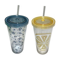 Plastic Tumbler with Straw, Lemon or Blueberry