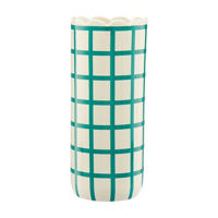 Tall Ceramic Vase, Green Checkered, 12 in