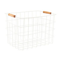 Rectangular Wire Basket with Wooden Handles, White, Medium