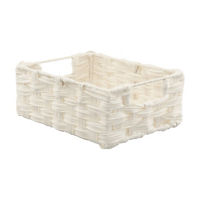 Rectangular Woven Wicker Basket with Handles, White, Small