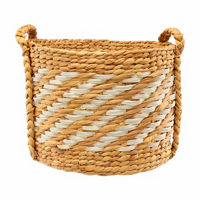 Round Lattice Wrapped Wicker Basket with Handles, White