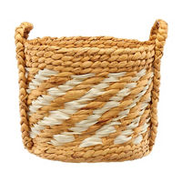 Round Lattice Wrapped Wicker Basket with Handles, White