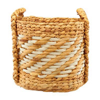 Round Lattice Wrapped Wicker Basket with Handles, White