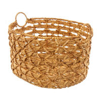 Oval Water Hyacinth Lattice Wrapped Basket with Handles,