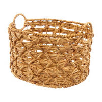 Oval Water Hyacinth Lattice Wrapped Basket with Handles,