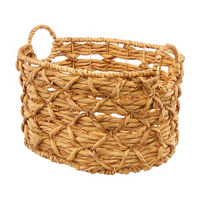 Oval Water Hyacinth Lattice Wrapped Basket with Handles,