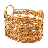 Oval Water Hyacinth Lattice Wrapped Basket with Handles,