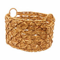 Rectangular Water Hyacinth Lattice Wrapped Basket with Handles, Natural, Medium