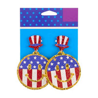 Patriotic Sequin Flag Smiley Face Drop Earring