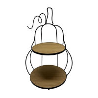 Metal & Wood Gourd Two-Tier Tray, 15 in