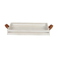Rustic Wooden Tray with Faux Leather Handles, White