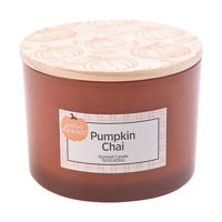 Perfect Harvest Glass Jar Candle with Wooden Lid, Orange, Pumpkin Chai, 15 oz