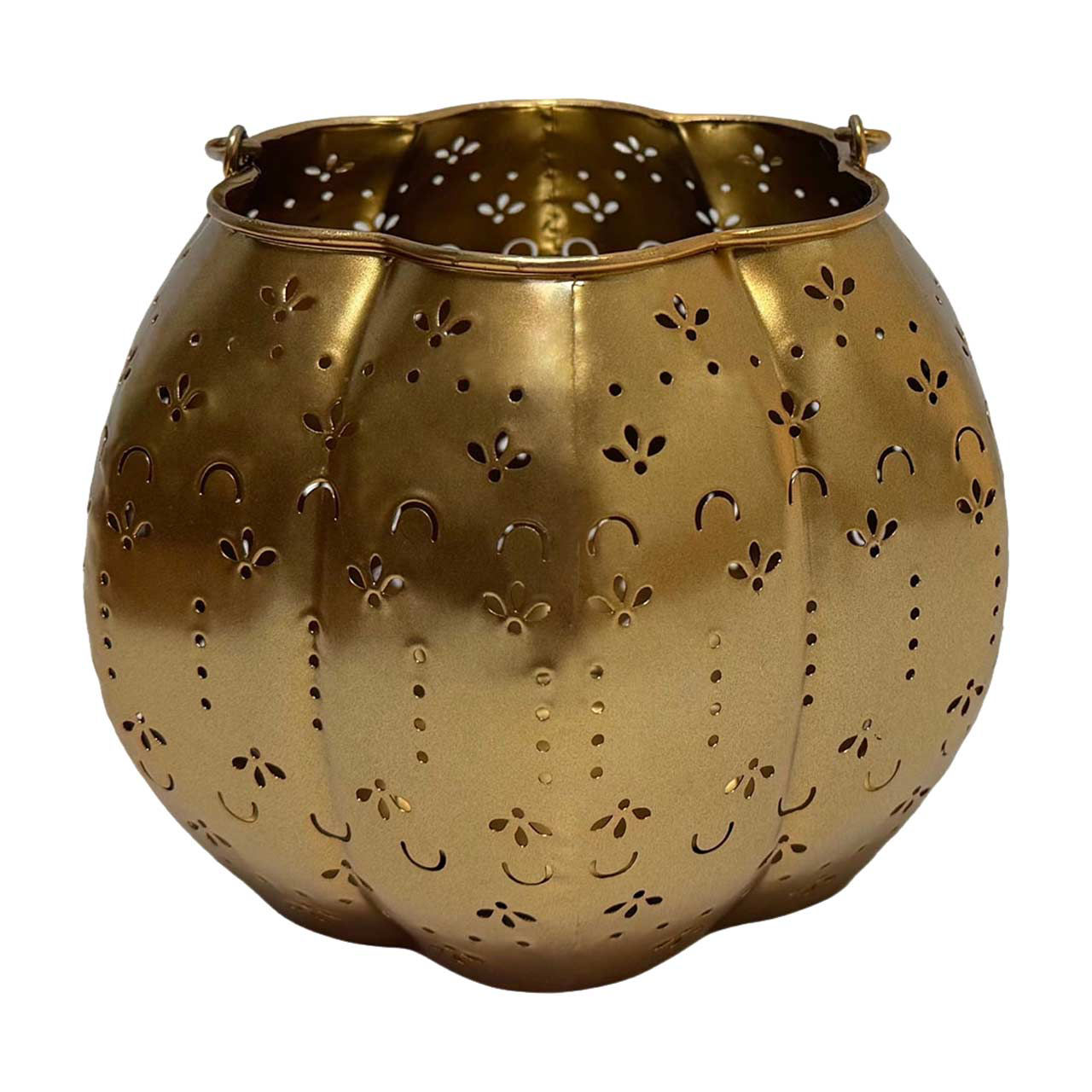 Metal Pumpkin Lantern, Gold, 6 in