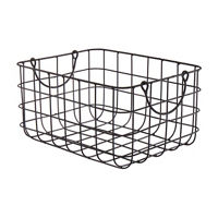 Metal Rectangular Basket with Handles, Black, Medium