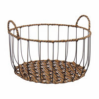 Round Metal Woven Basket with Handles, Black, Large