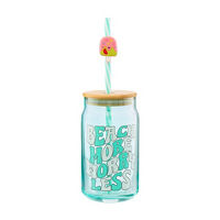 "Beach More Worry Less" Acrylic Sipper with Bamboo