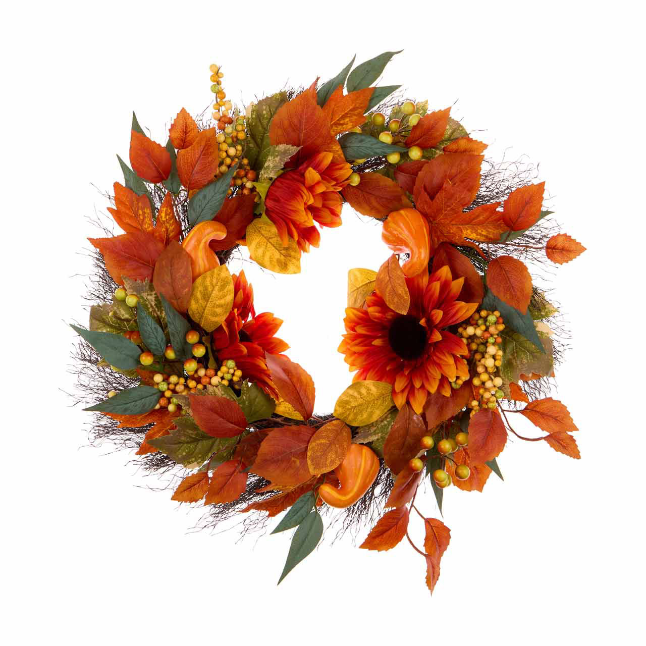Fall Traditional Floral and Leaf Wreath, 22 in, Assorted Styles