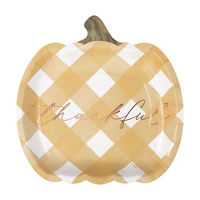 “Thankful” Gingham Pumpkin-Shaped Plates, 8 ct