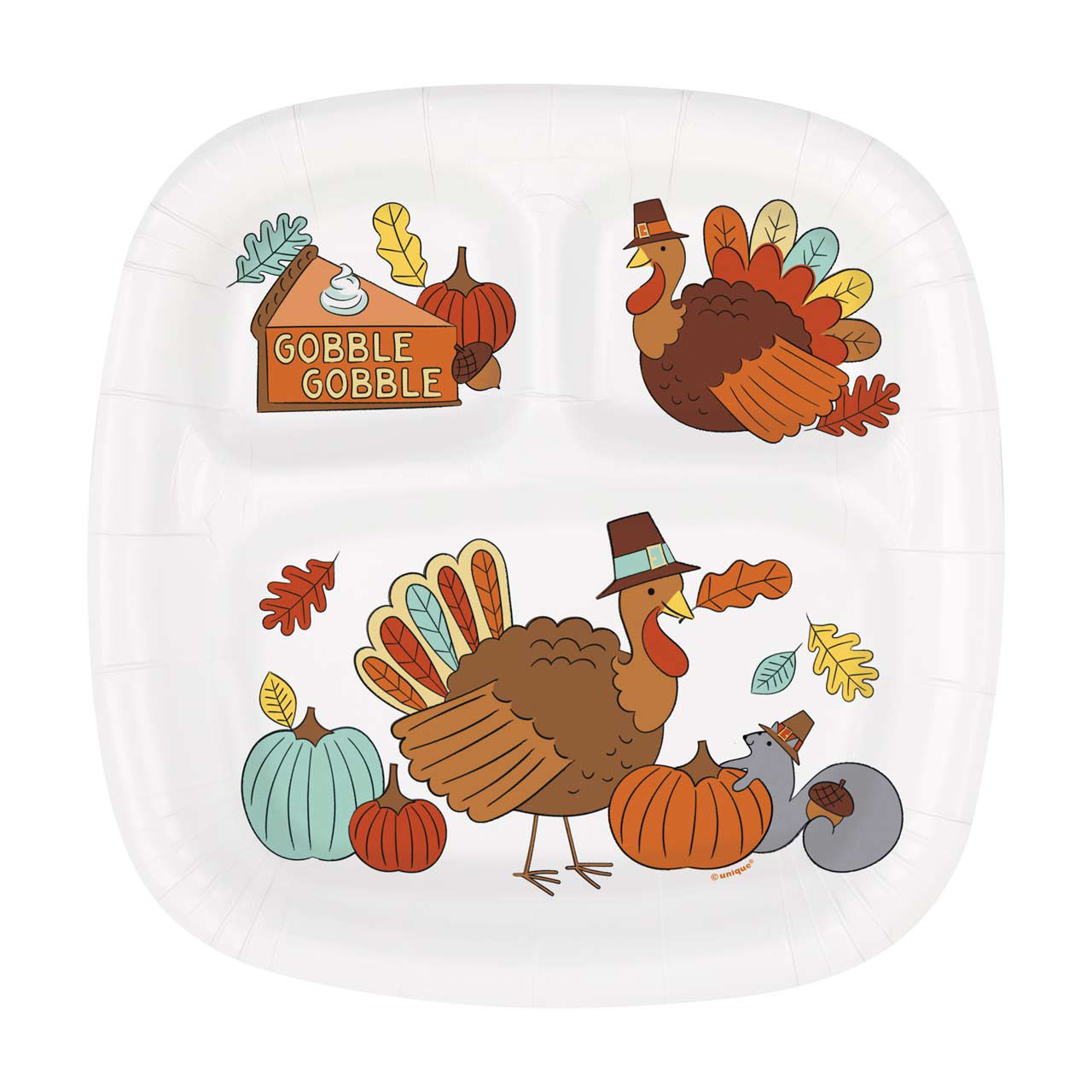 Playful Turkey Divided Plates, 8.5 in x 9.25 in, 8 ct