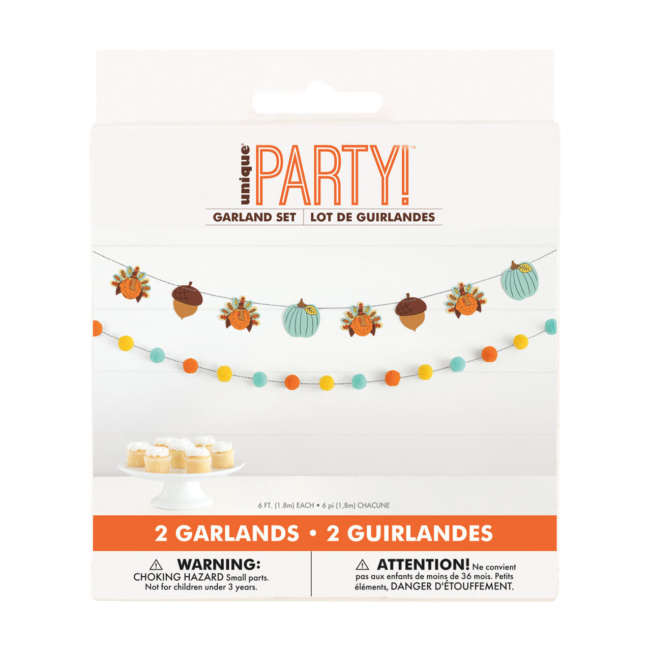 Unique Party!  Pom Pom Garland and Playful Turkey Banner Set, 6 ft