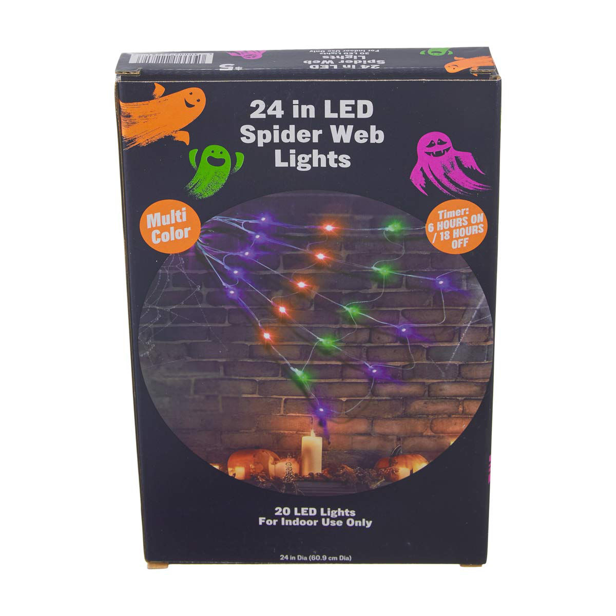 Halloween LED Spider Web Lights, 24 in, Assorted