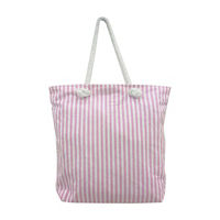 Pink Striped Tote Bag w/ Rope Handle, 100%
