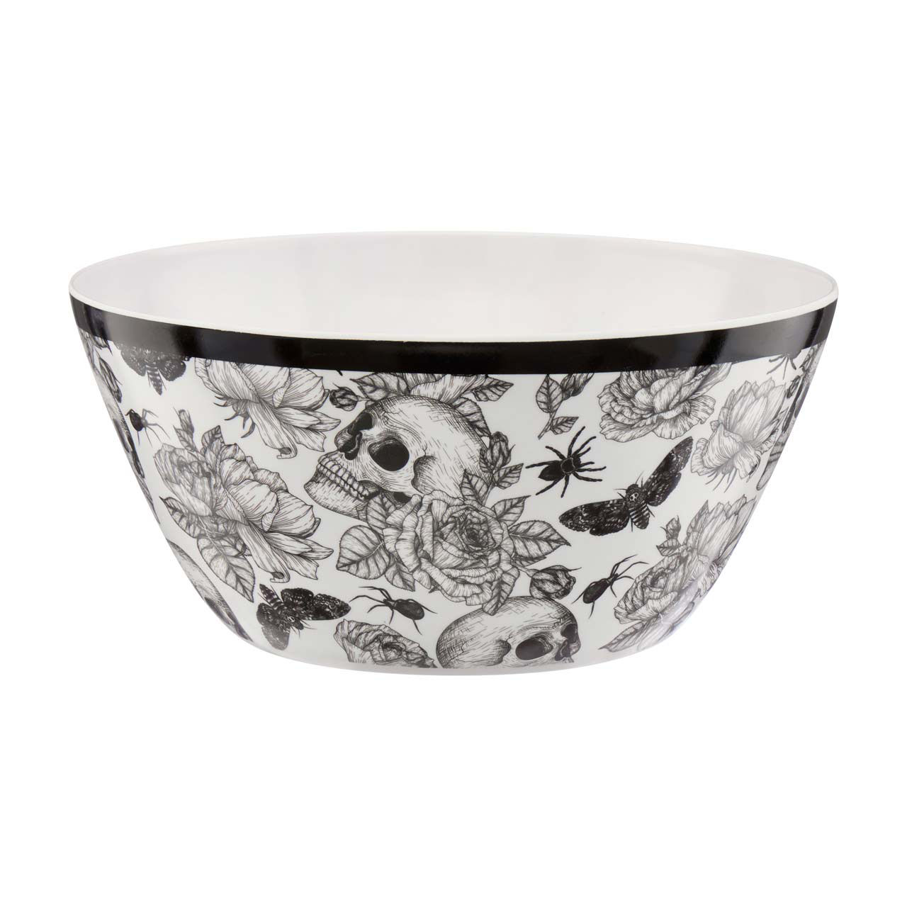 Halloween Black & White Skulls & Spiders Melamine Serving Bowl