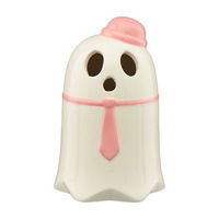 Halloween Light-Up Ceramic Ghost with Pink Hat & Tie