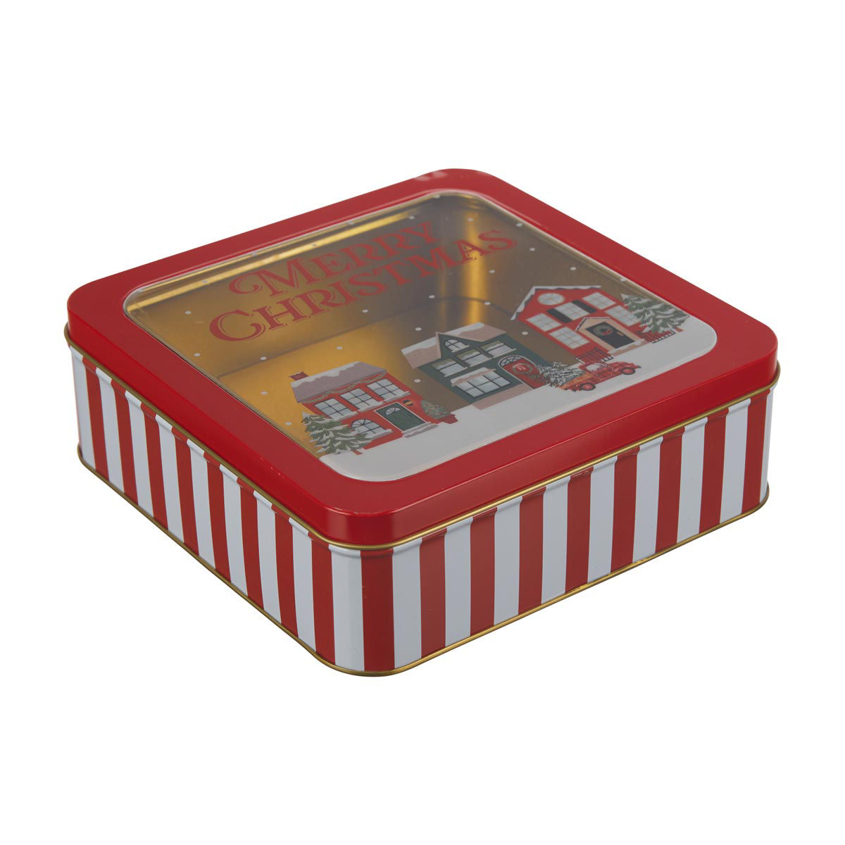Christmas Printed Square Tin with Window Lid, Assorted