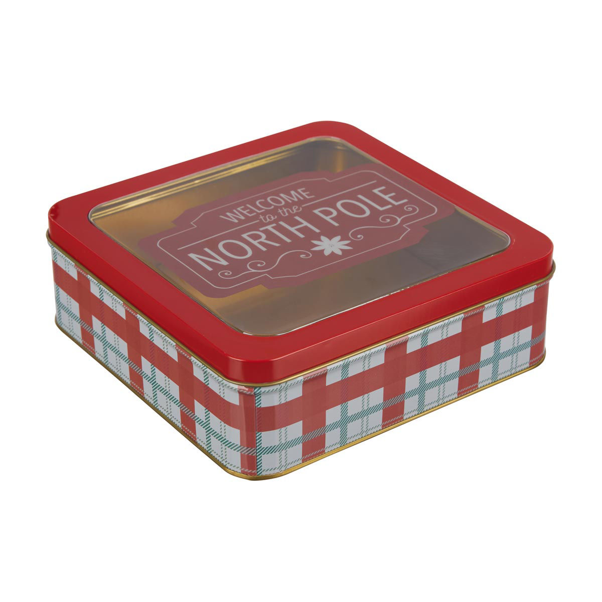 Christmas Printed Square Tin with Window Lid, Assorted