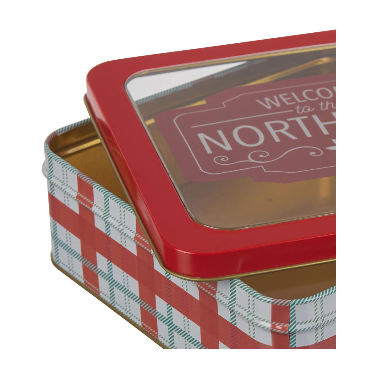 Christmas Printed Square Tin with Window Lid, Assorted